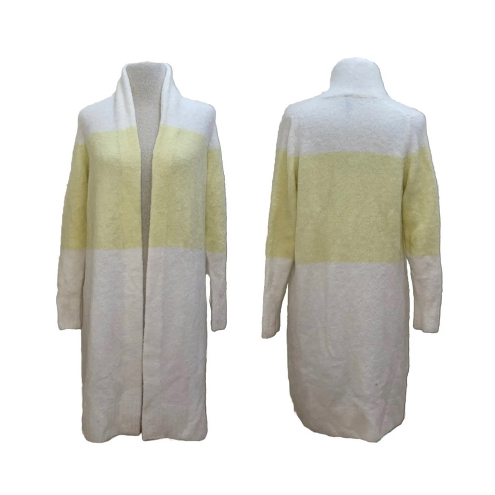Anthropologie LTD Open Front Yellow/White Wool Blend Cardigan Sweater Size Small - Picture 2 of 15